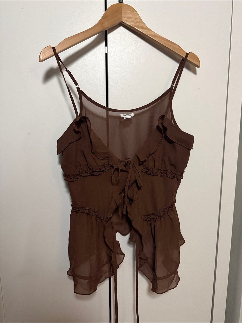 Kimchi Blue Brown Ruffle Tie-Front Chiffon Cami